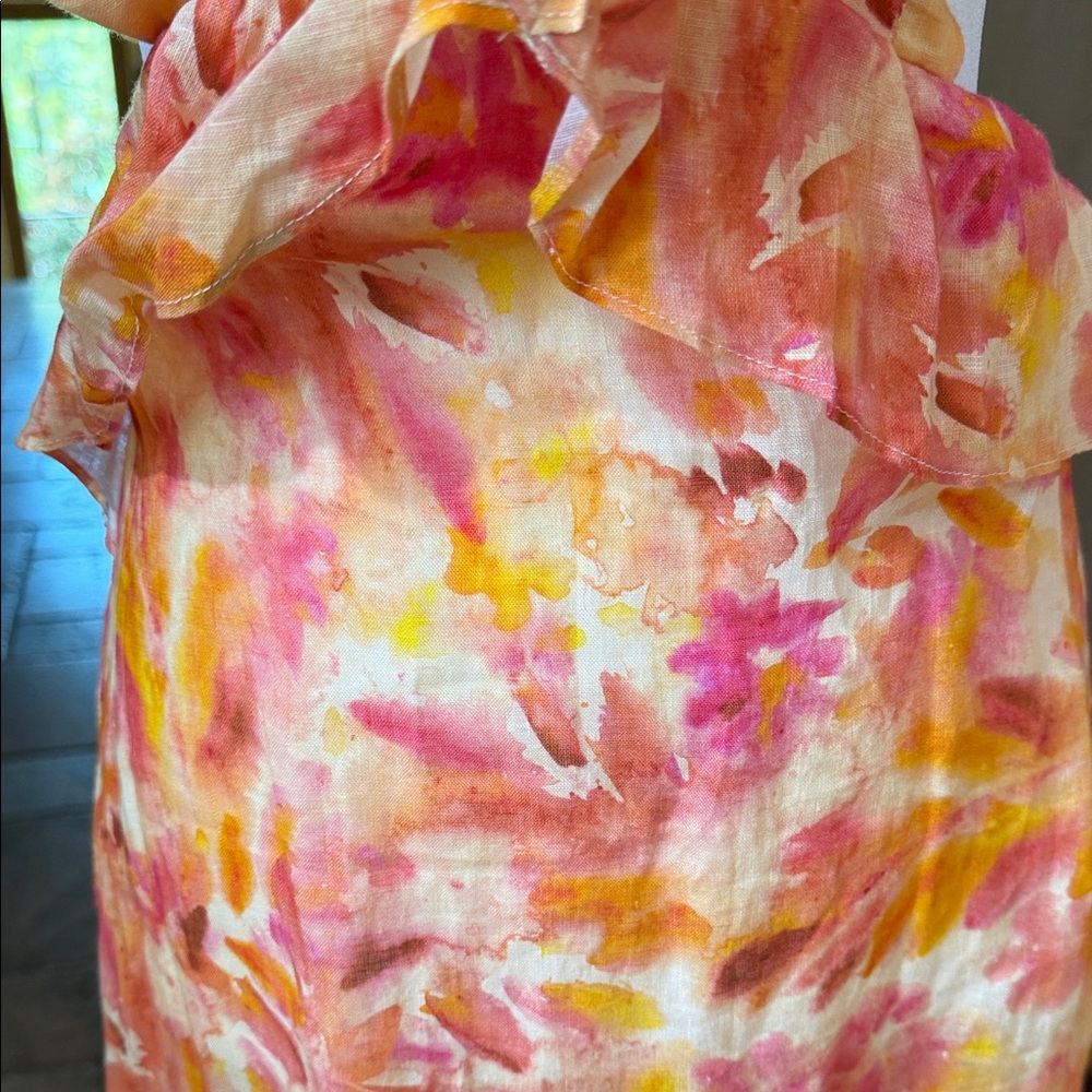 Zara Flutter-Sleeve linen Open-Back Maxi Dress in Orange Floral - Picture 15 of 15